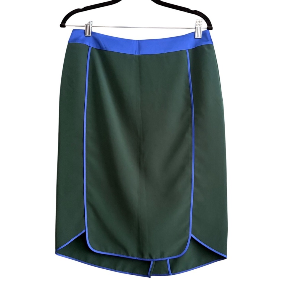 O'2nd Barneys New York Green Blue Colorblock Pencil Skirt Size 8 Piping Detail